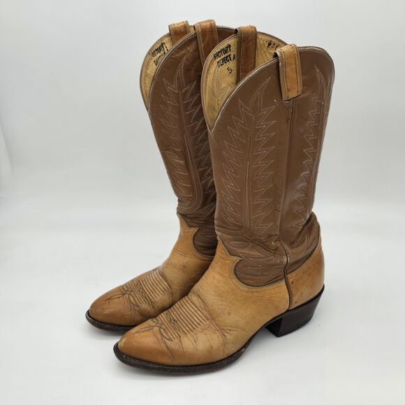 Vintage Tony Lama Cowboy Boots Two Tone Leather 6530 Size 9D Factory Defect main image 7